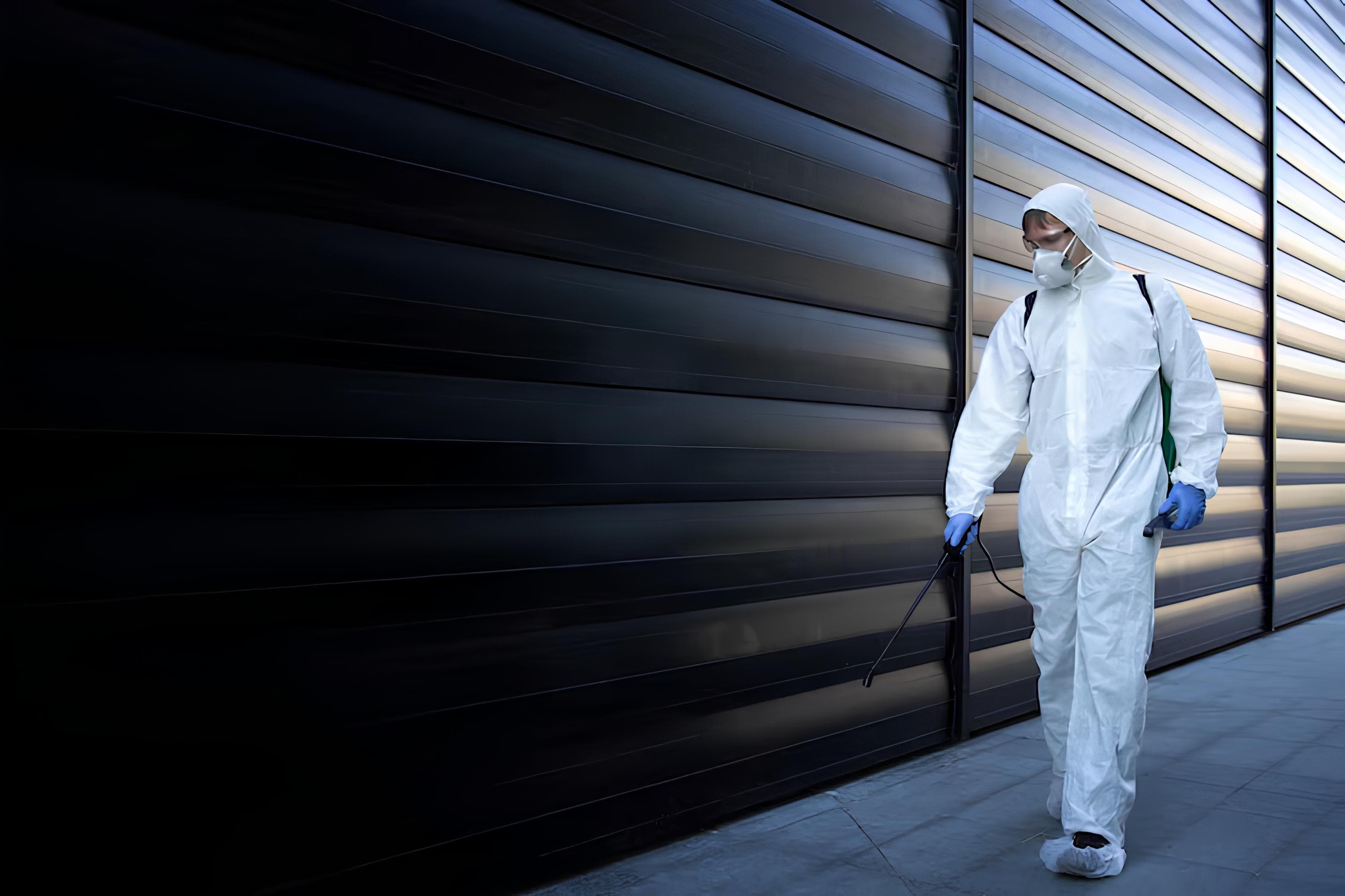 Técnico com equipamento de proteção e pulverizador — imagem do site Pragis Control